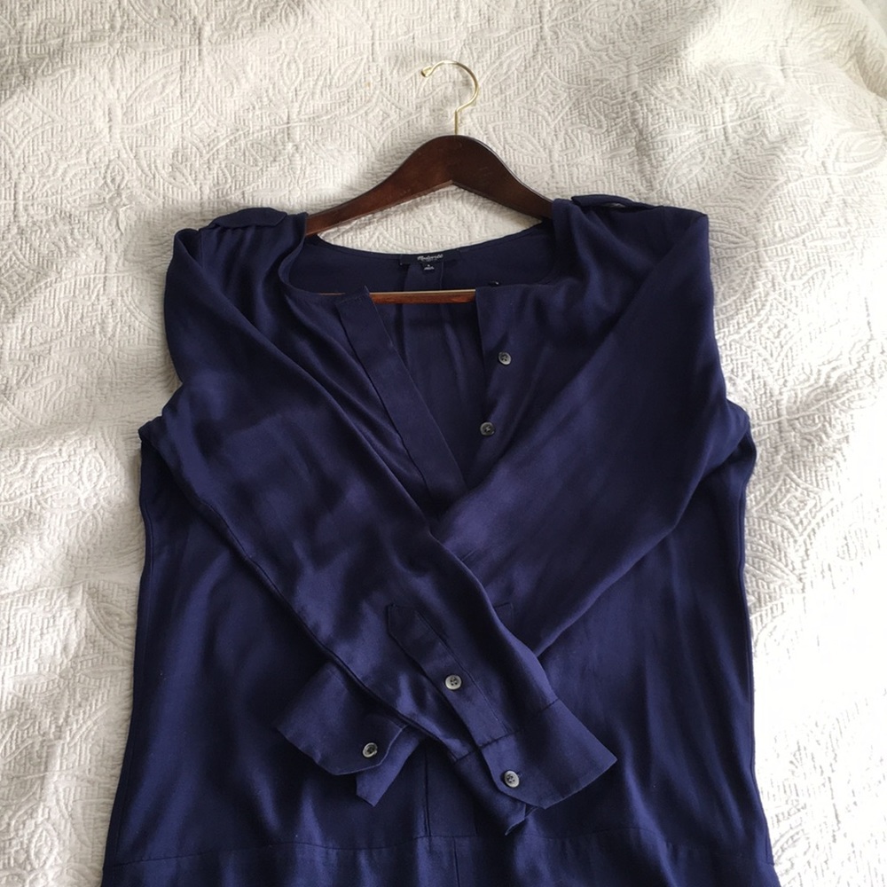 Navy Blue Silk Button Down Tunic